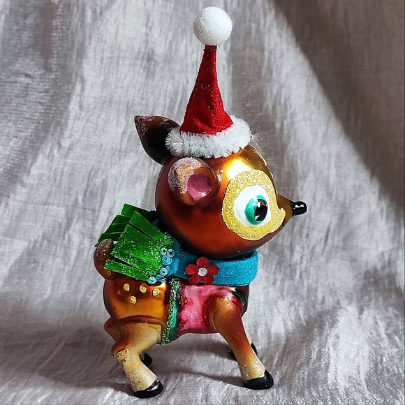 BestPysanky Santa Rudolph Reindeer Whimsical Glass Vintage Christmas Ornament - Picture 4 of 8